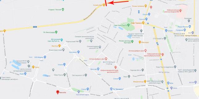 Нестандарт B в Киеве міст пішохідний через Велику Кільцеву дорогу (№3 від вул. Міська) в напрямку до Гостомелю (ліворуч) схема