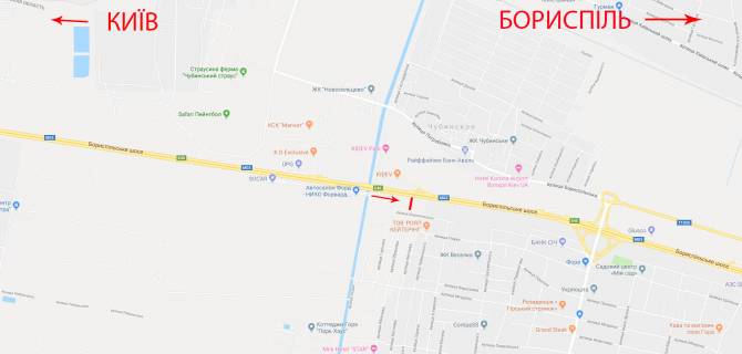 Беклайт A у Києві Бориспільська траса км 29 + 550 з Києва схема