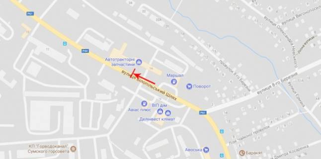Билборд A в Сумах Білопільський Шлях вул., Близько 8 Березня вул. схема