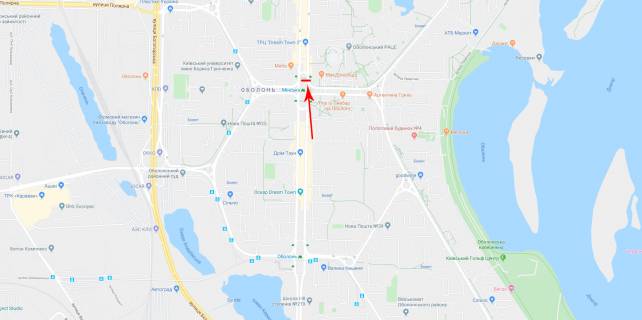 Билборд A в Киеве Оболонський пр-т, ст.м. "Мінська", навпроти будинку побуту, з центру схема