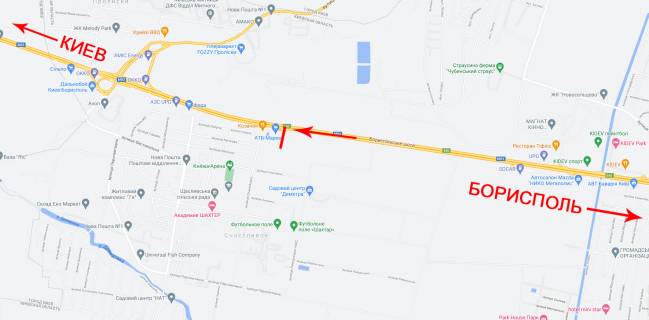 Билборд B в Киеве, 8x4  Бориспільська траса км 26 + 600 до Києва схема