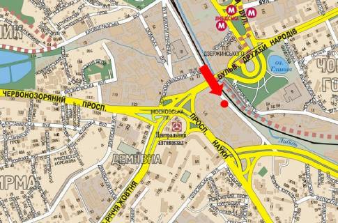 Билборд A в Киеве Грінченка М. вул. завод"Рошен" до Саперно-Слобідської вул. схема