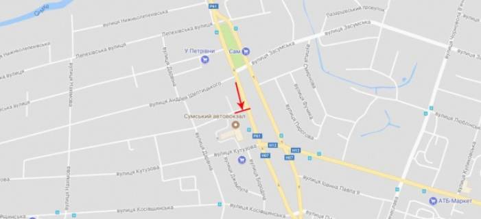 Билборд A в Сумах Баумана вул. (Степана Бандери)., біля  Канта вул. (Жуковського)., Автовокзалу схема