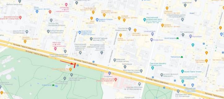 Ситискролл A в Киеве, 1,2x1,8  Шевченка бул. ст.м."Університет", рух в напрямку вул. Леонтовича схема
