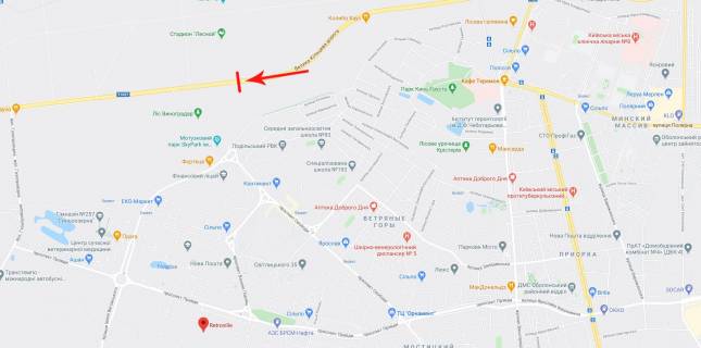 Нестандарт B в Киеве міст пішохідний через Велику Кільцеву дорогу (№2 від вул. Міська) в напрямку до Гостомелю (ліворуч) схема