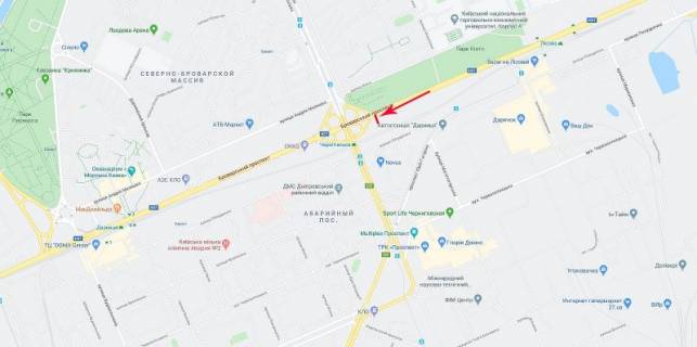 Мегаборд B в Киеве, 12x4  Броварський пр-т, ст. м. "Чернігівська", рух в Київ схема