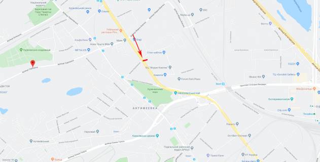 Билборд B в Киеве Скляренко вул., на перехресті з Куренівської вул., в центр схема