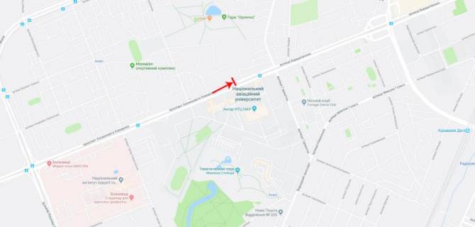 Билборд B в Киеве, 3x6  Гузара Любомира пр-т 6 (Комарова пр-т 6), уні-т "НАУ", рух в напрямку Гарматна вул. схема