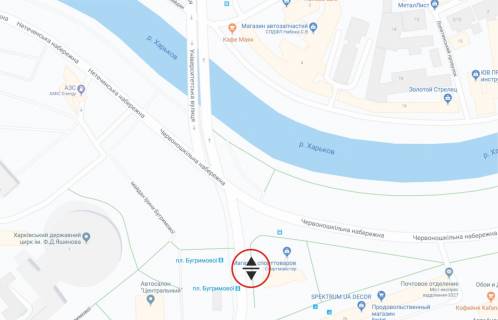 Билборд B в Харькове, 3х6  Бугримовой площадь + Гимназическая наб. схема