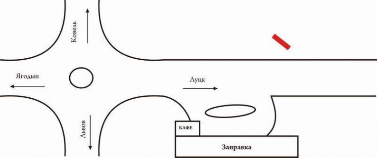 Білборд, Бігборд (Борд)  B у Ковелі, 6х3  Ковель (виїзд на трасу Львів - Ковель - Ягодин - Луцьк) схема