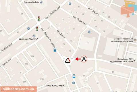 Билборд A в Львове, 6х3  Петлюри (ринок новий на розв'язці)від вул. Садової схема