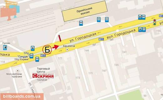 Билборд B в Львове Городоцька К1 ( приміський вокзал, напроти привокзальний ринок ст. Б верхній №3 )  схема