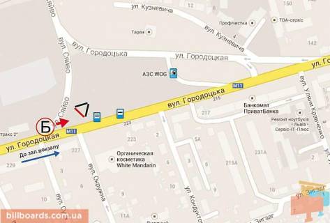 Билборд B в Львове, 6х3  Городоцька - вул. Сяйво (в центр по вул. Городоцькій) схема