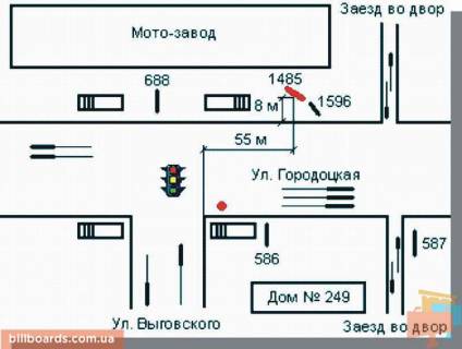 Билборд B в Львове Городоцька, 172  - Виговського до центру схема