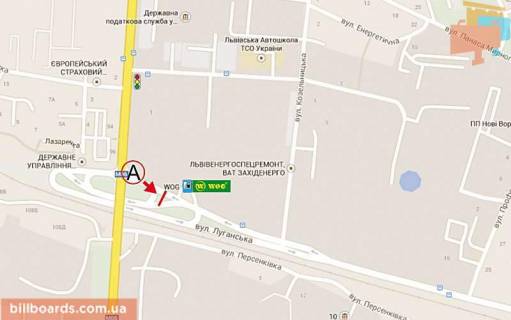 Билборд B в Львове, 6х3  Луганська -  Стрийська (перед мостом вул. Стрийська - до вул. Зеленої) схема