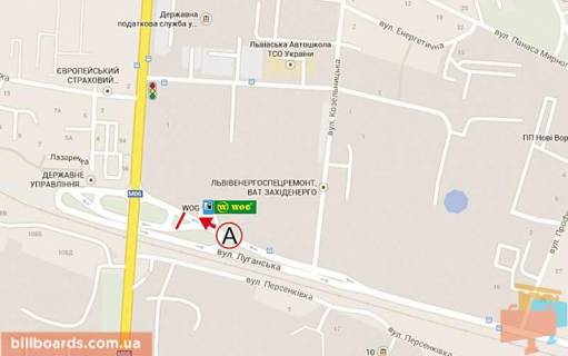 Билборд A в Львове, 6х3  Луганська -  Стрийська (перед мостом вул. Стрийська - до вул. Стрийської) схема