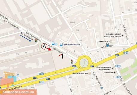 Билборд A в Львове Чернівецька К6 -  Городоцька ( прим вокзал) А схема