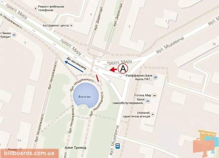 Билборд B в Ровно, 6х3  б-р Незалежності - просп. Миру схема