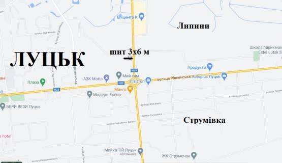 Билборд A в Луцке м.Луцьк вул.Окружна/Рівненська (перед Епіцентром) схема