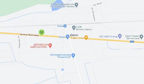 Билборд B в Дерне с.Дерно Ківерцівський р-н  (траса Луцьк-Рівне) 30 км від Луцька та від Рівного схема