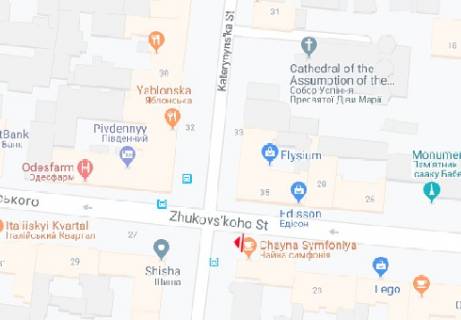 Citylight B in Odessa, 1.8x1.2  Zukovs'kogo st., 25 - Katerinins'ka st. scheme