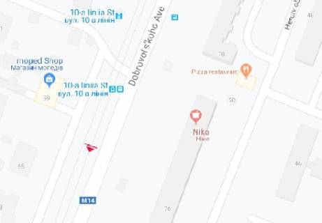 Билборд B в Одессе, 3x6  Князя Володимира Великого просп.(Добровольського просп.)., 55 - 10-а Суворовська вул. схема