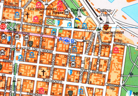 Citylight A in Odessa, 1.8x1.2  Deribasivs'ka st., 7 - Puskins'ka st. A scheme