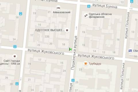Бэклайт A в Одессе, 1.2x1.8  Святослава Караванського вул. (Жуковського)., 18 - Італійська вул. (Пушкінська) схема