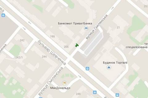 Бэклайт A в Черкассах, 1.2x1.8  Шевченка бульв. - Смілянська вул. схема