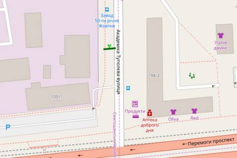 Билборд A в Киеве, 3x6  Мрії вул. (Академіка Туполєва)., 98/2  - просп. Берестейський (Перемоги) схема