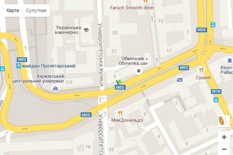 Бэклайт A в Харькове, 1.2x1.8  Рози Люксембург пл. (Павлівська пл.) - Університетська вул. схема