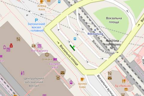 Нестандарт A в Киеве, Нестандартный  Вокзальна пл.,  зуп. "Залізничний вокзал "Центральний" зупинка праворуч (брендування) схема