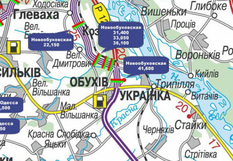 Білборд, Бігборд (Борд)  A на трасах Київської області, 3x18  Траса Н-01, Нова Обухівська, 41,600  (Напрямок з Обухіва в Киів) схема