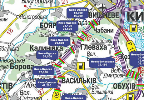 Билборд A на трассах Киевской области, 3x18  Траса M-05, Київ-Одеса, 29,500 (Напрямок з  Одеси в Киів) схема