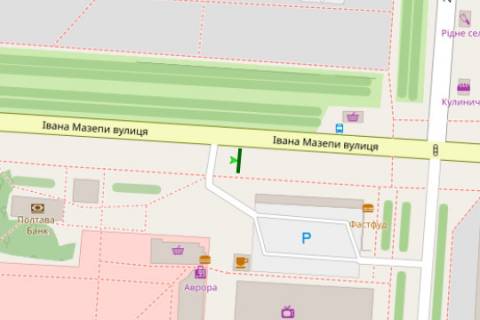 Ситилайт A в Полтаве, 1.2x1.8  вул. Івана Мазепи (Калініна)., 45 (№2) схема