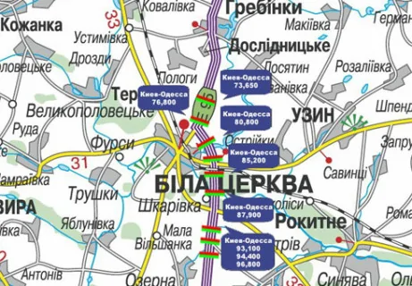 Билборд A на трассах Киевской области, 3x18  Траса M-05, Київ-Одеса, 80,800 (Напрямок з  Одеси в Киів) схема