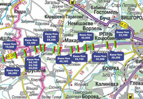 Билборд B в Копилів (Київська обл.), 3x18  Траса M-06, Київ-Житомир, 45,300 (Напрямок з Києва в Житомир) схема