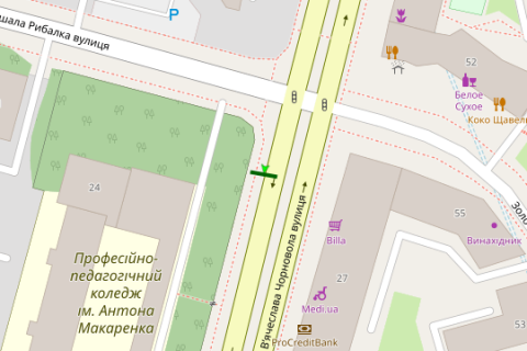 Бэклайт A в Киеве, 1.2x1.8  Чорновола В`ячеслава вул., 24 зуп. "Маршала Рибалка" схема