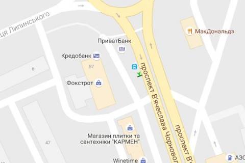 Бэклайт A в Львове, 1.2x1.8  Вячеслава Чорновола просп. - Вячеслава Липинського вул. схема