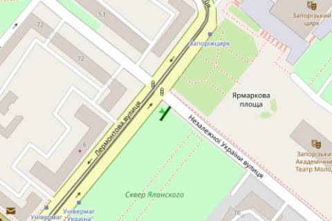 Билборд A в Запорожье, 3x6  Незалежної України вул. (40 років Радянської України). - В'ячеслава Зайцева (Лермонтова) вул. схема