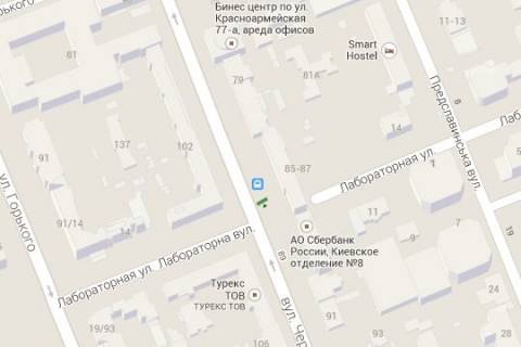 Ситилайт A в Киеве, 1.2x1.8  Велика Васильківська вул. (Червоноармійська)., 85 - Лабораторна вул.,  ( "Європейські гардини") - зупинка гром.транспорту схема