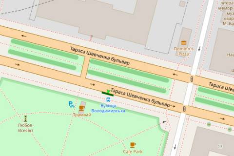 Non-Standard A in Kyiv, Нестандартный  Шевченка Тараса бульв. - Терещенківська вул. (брендування) scheme