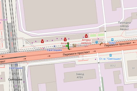 Бэклайт B в Киеве, 4x8  просп. Берестейський (Перемоги).,  ст.метро "Святошин",біля ринку схема