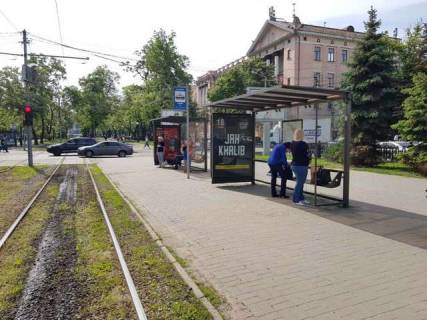 Бэклайт A в Днепр (Днепропетровск), 1.2x1.8  Дмитра Яворницького (Карла Маркса) просп. - Воскресенська вул. (Леніна вул.), (зупинка) №7 фото 1