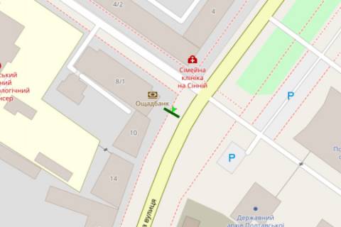 Білборд, Бігборд (Борд)  A у Полтаві, 3x6  Сінна вул. - Капітана Володимира Кісельова вул. (Зигіна)., (готель Київ) схема