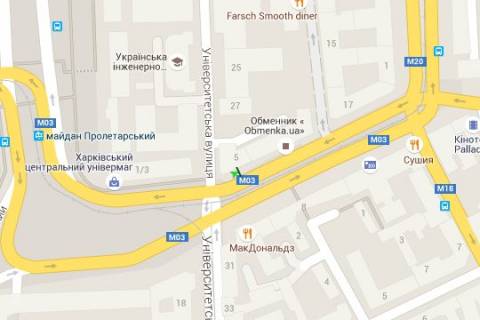 Бэклайт B в Харькове, 1.2x1.8  Рози Люксембург пл. (Павлівська пл.) - Університетська вул. схема