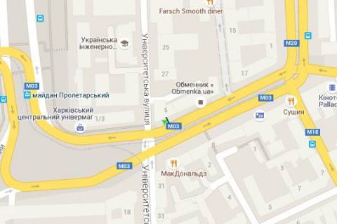 Ситилайт B в Харькове, 1.2x1.8  Рози Люксембург пл. (Павлівська пл.) - Університетська вул. схема
