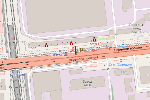 Ситилайт A в Киеве, 1,2х1,8  просп. Берестейський (Перемоги).,  ст.метро "Святошин",біля ринку схема
