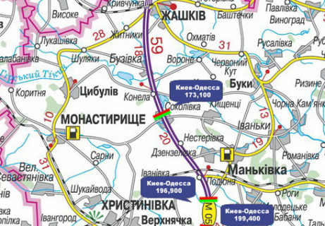 Билборд A в Черкассах, 3x18  Траса M-05, Київ-Одеса, 173,100 (Напрямок з  Одеси в Киів) схема
