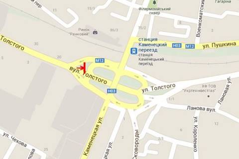 Билборд B в Хмельницком Толстого вул. - Кам`янецька вул. (від ринку) схема